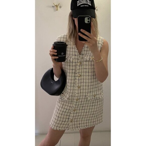 ANINE BING Janet Tweed Dress in White Plaid Size Medium NWT - Picture 13 of 15